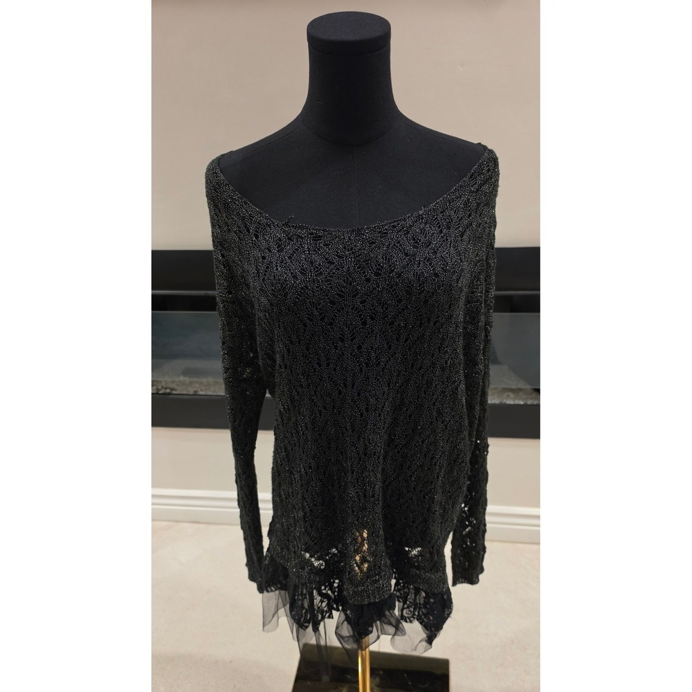 EverMour Black Metallic top Lace Tulle M/L Boho grunge Whimsigoth Fairy Gothic